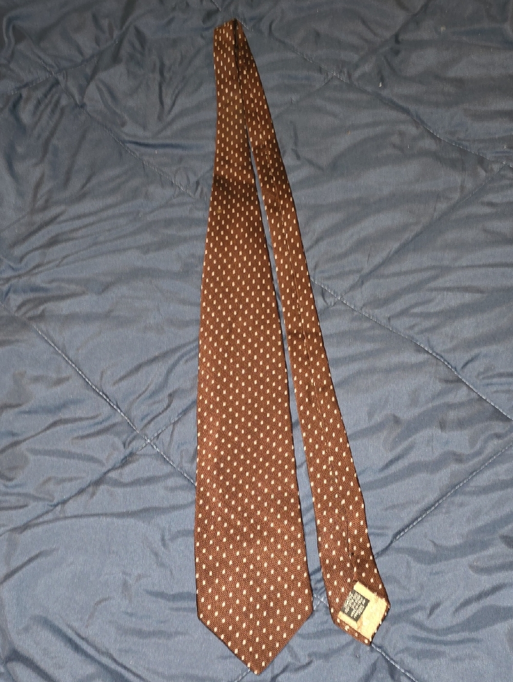 Giorgio Armani Brown Silk Tie with Cream Microdot Pattern